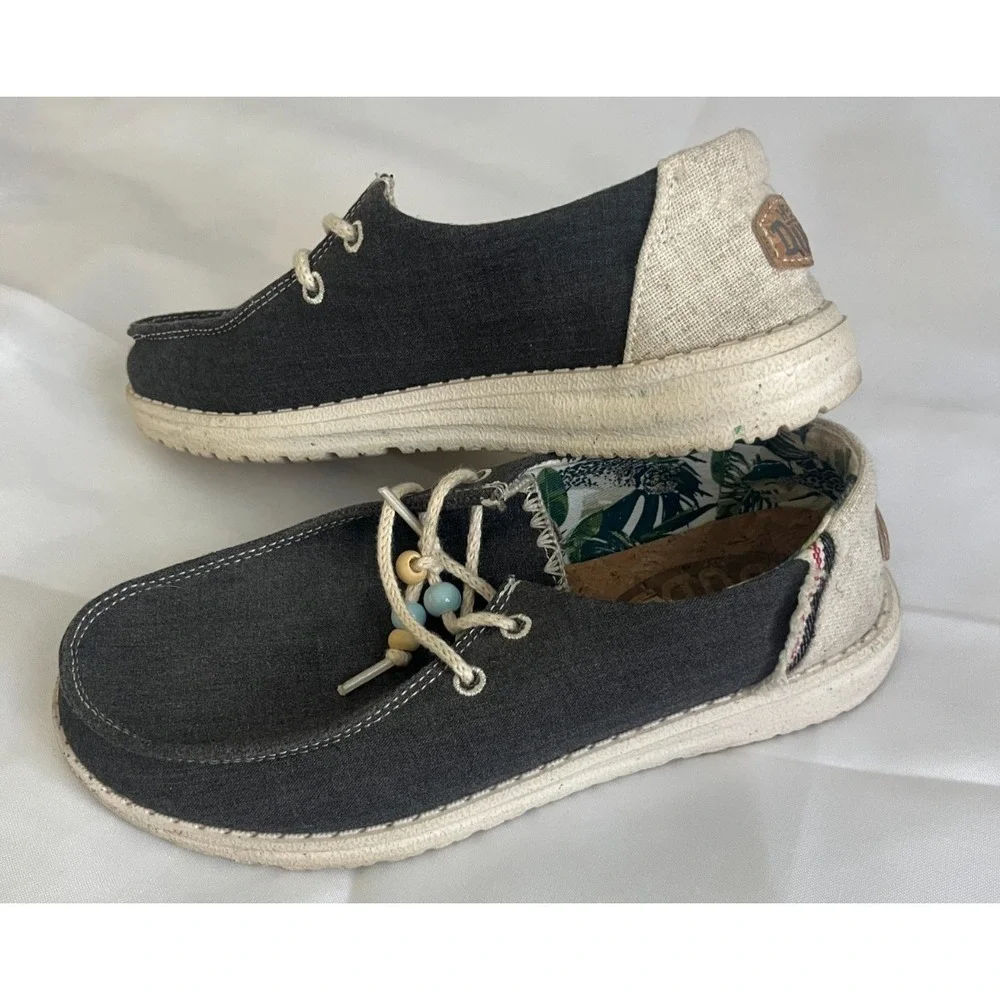 Hey Dude Wendy Womens Charcoal Grey Canvas Slip On Loafer‎ Shoes Tropical Size 6